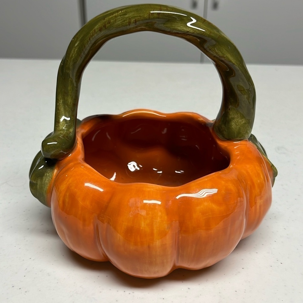 Ceramic Glazed Pumpkin Candy Dish